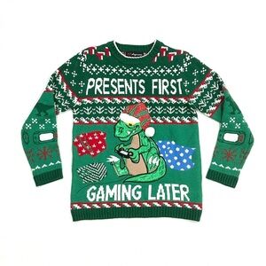 33 Degrees Dinosaur Presents First Gaming Later Child Ugly Christmas Sweater